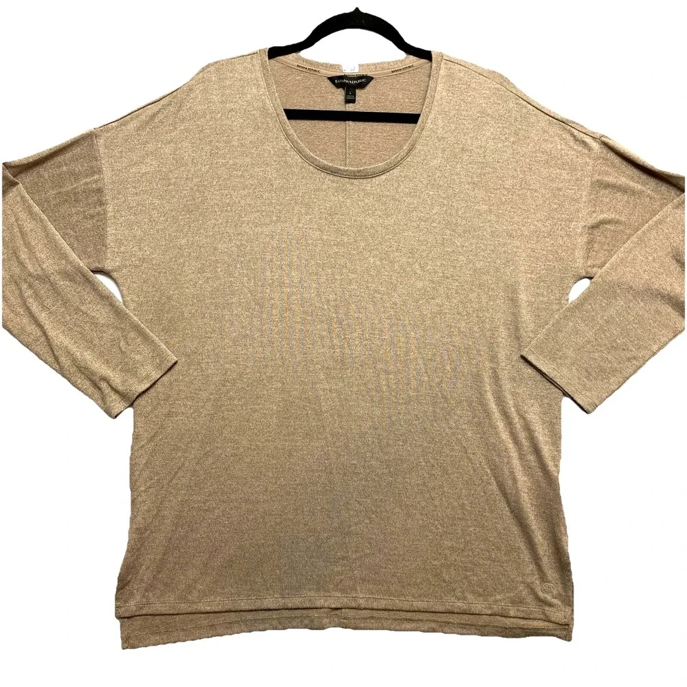 Banana Republic Knit Top Shirt Womens Large Tan Long Sleeve Pullover